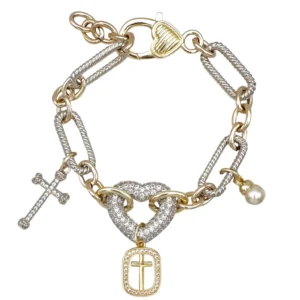 14K GOLD PLATED BRACELET CROSS CZ STONES