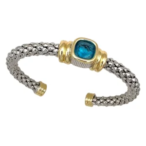 SILVER GOLD BANGLE BLUE CZ STONE