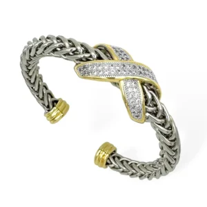 SILVER GOLD CUFF BANGLE CZ STONES