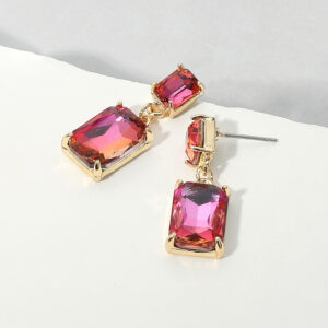 Rectangular Glass Stone Cluster Dangle Evening Earrings