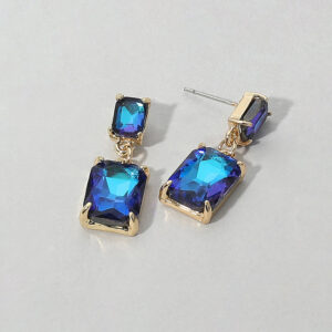 Rectangular Glass Stone Cluster Dangle Evening Earrings