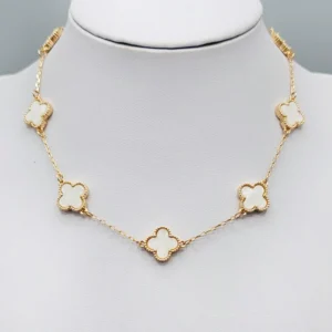 GOLD WHITE QUATREFOIL STAINLESS STEEL NECKLACE ( 5070 GWH