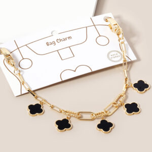 Gold Dipped Quatrefoil Charm Station Paperclip Chain Bag Charm