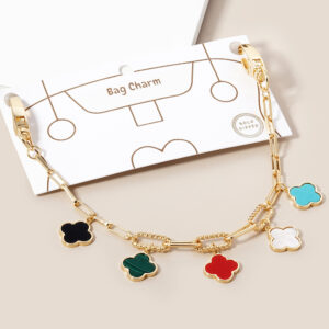 Gold Dipped Quatrefoil Charm Station Paperclip Chain Bag Charm